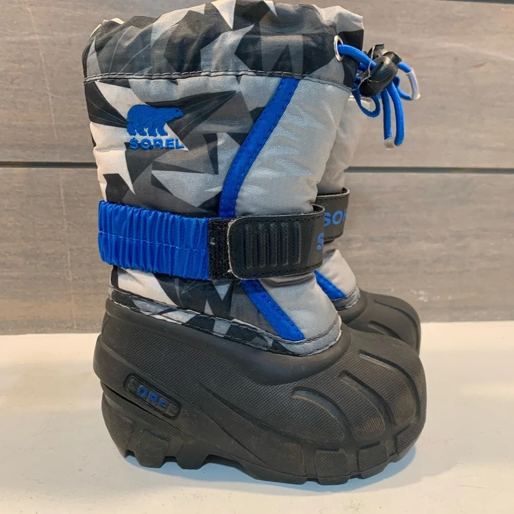 Sorel Kids Flurry Print Snow Boot Blue Gray 5 Winter Thermal Waterproof Outdoor